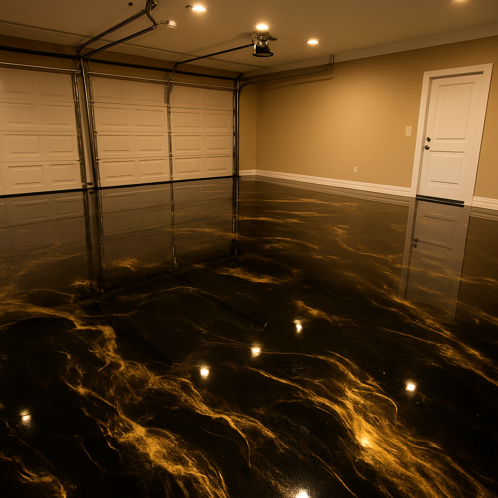 Garage after Stryke Resin metallic epoxy floor installation